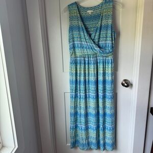 J. Jill Sleeveless Aegean Ikat Green and Blue Print Island Maxi Dress Size Med